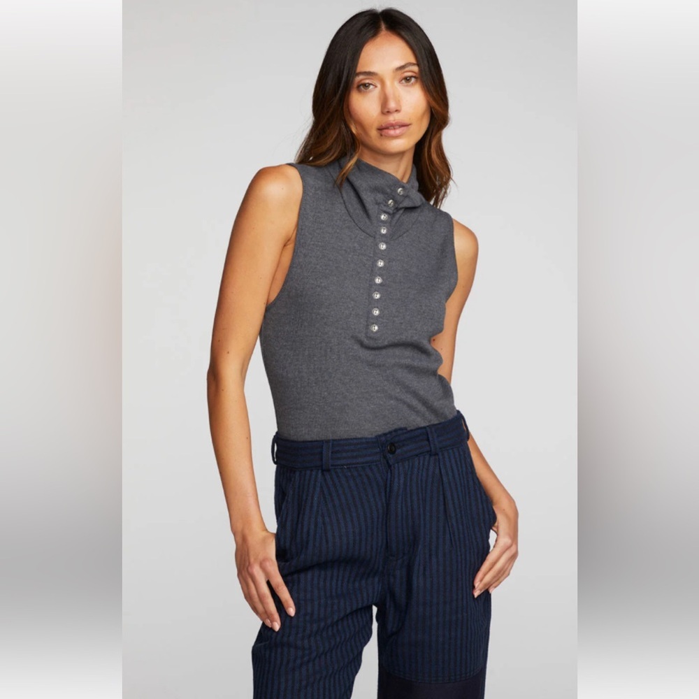 Chaser Tri-Blend Rib Knit Button Down Tank NWT Size Small